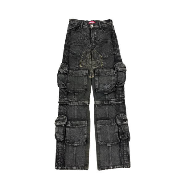 WASH PENT ZIP KNEE DENIM CARGO PANTS